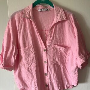 Zara pink linen shirt with pockets and buttons size small
